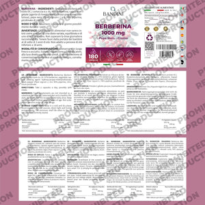 Bandini® Berberine 1000Mg Pure High Dosage | 180 Vegan Capsules - Pure Berberin HCL from Berberis Aristata 97% + Chromium and Black Pepper | Maximum Absorption - Digestive, Liver, Intestinal Function