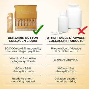 Benjamin Button Marine Collagen Liquid Sachet W/Hyaluronic Acid & Vitamin C | for Hair, Skin, Nails & Joints | 12,000Mg High Strength Hydrolysed Collagen (Mango, 14X Sachets)