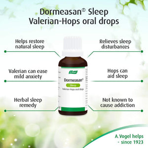 A.Vogel Dormeasan Sleep Valerian-Hops Oral Drops | Just Take 30 Drops before Bedtime | 58 Days of Supply | Sleeping Aid | Extracts of Fresh Valerian Root | 50Ml