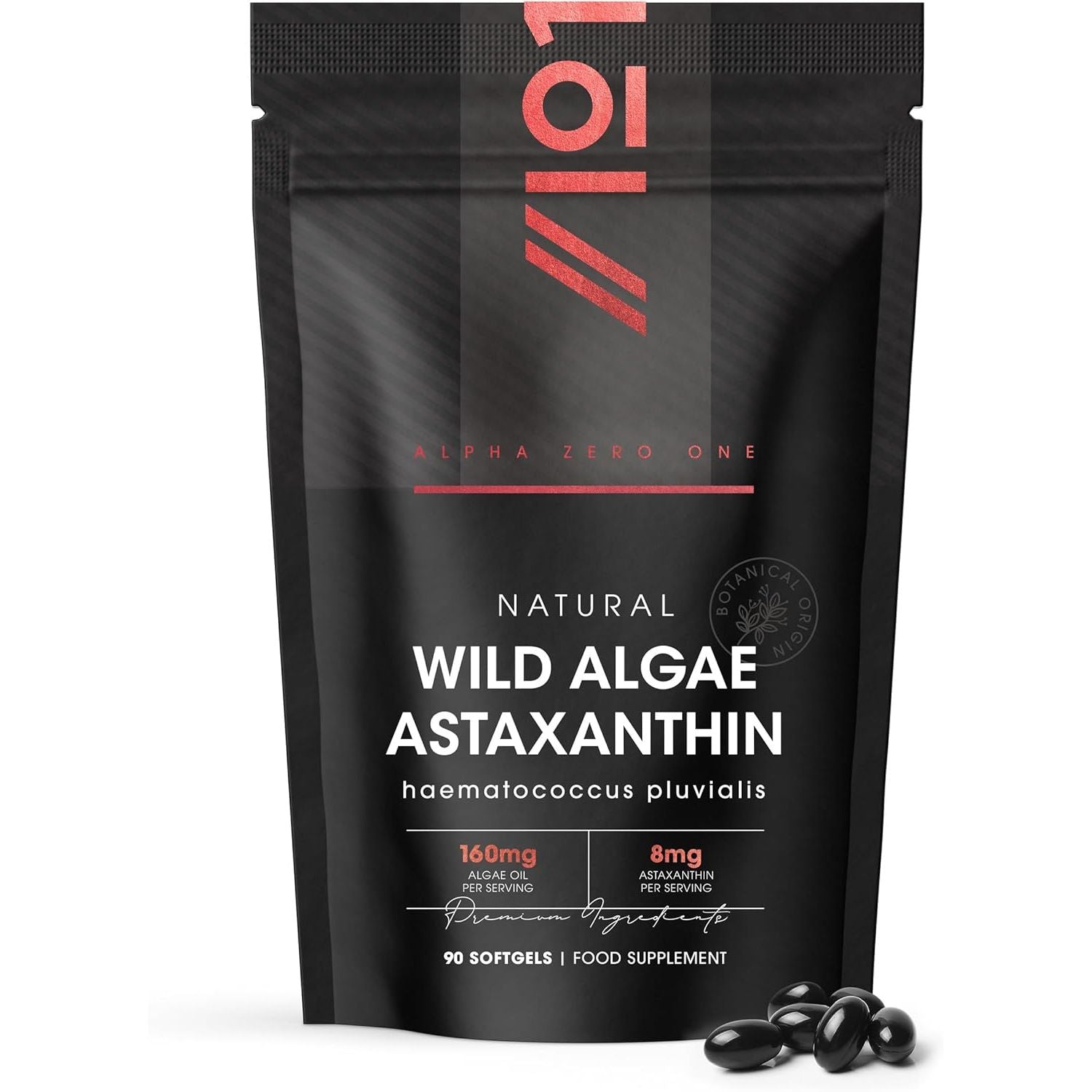 Wild-Algae Astaxanthin 160Mg - High Strength Providing 8Mg Astaxanthin Antioxidant - 90 Softgels - Resealable and Recyclable Pouch by Alpha01