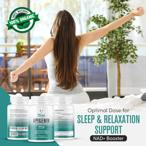 Vinco Apigenin 100Mg Supplement - 120 Sleep Capsules for Better Relaxation, 99%+ Pure Natural Formula - NAD Booster, Apigenin Sleep Supplements, Natural Sleep Aid for Adults - Made in the UK
