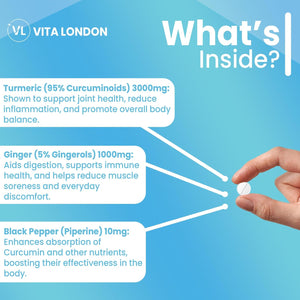 Turmeric Tablets 4000Mg | Turmeric Supplement with Added Black Pepper & Ginger | 120 High Strength Curcumin Tablet (Gummies, Not Capsule or Powder) | Vegan, Made in UK