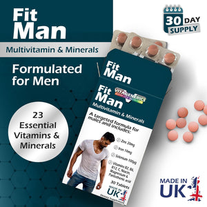 VITAGENERICS Fitman High Strength Multivitamin & Minerals | 30 Tablets| with Zinc, Iron, Biotin, Vitamin D, Magnesium, B-Complex & More! UK Made Supplement for Men