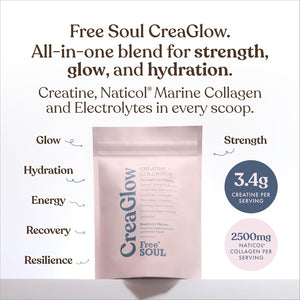 Creaglow™ Naticol Marine Collagen + Creatine Monohydrate + Electrolytes Powder | Glow & Strength All in 1 with Magnesium, Vitamin C, Biotin & Hyaluronic Acid | Raspberry Flavoured | Free Soul