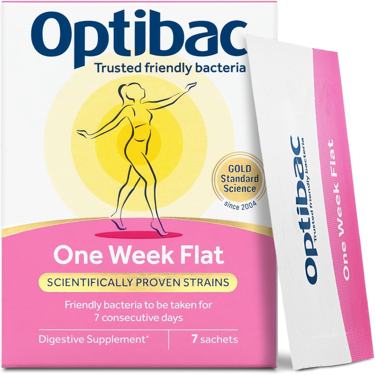 Optibac Probiotics One Week Flat - Vegan Digestive Probiotic Supplement Powder Suitable for Bloating with 5 Billion Bacterial Cultures - 1 Week Supply, 7 Sachets