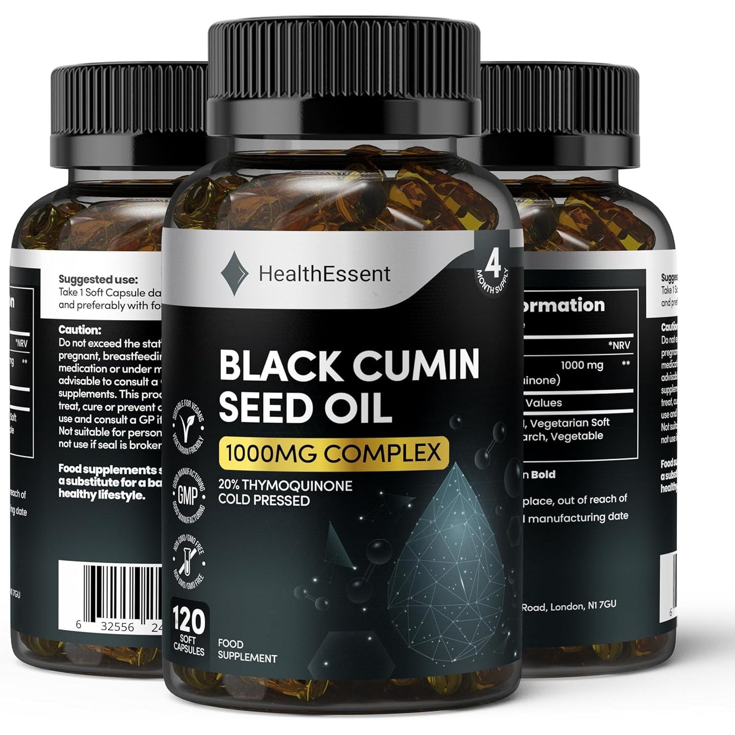 Black Seed Oil Capsule 1000Mg, Cold Pressed 20Mg Thymoquinone, High Strength Black Cumin Seed Oil for Blood Sugar and Cholesterol - Natural Anti-Inflammatory Antioxidant (4 Month Supply)–120 Softgels