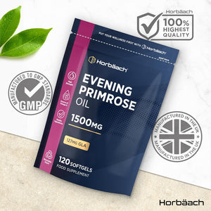 Evening Primrose Oil 1500Mg | High Strength with Omega 6 and GLA | Cold-Pressed | 120 Softgel Capsules | by Horbaach