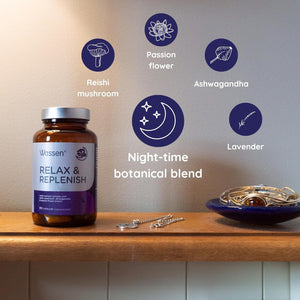 Wassen Relax & Replenish 90 Magnesium Capsules | Magnesium Sleep Supplements Supporting Psychological Function | Ashwagandha to Help Relaxation | Passion Flower Capsules | Reishi Mushroom & Lavender
