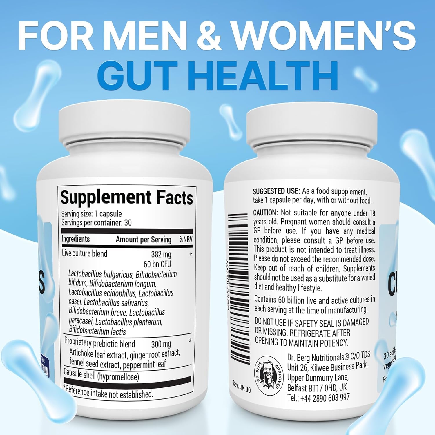 Dr. Berg Bio Cultures Complex Probiotics with Prebiotics | 60 Billion CFU | Prebiotic and Probiotic Supplements with Lactobacillus and Bifidobacterium Strains