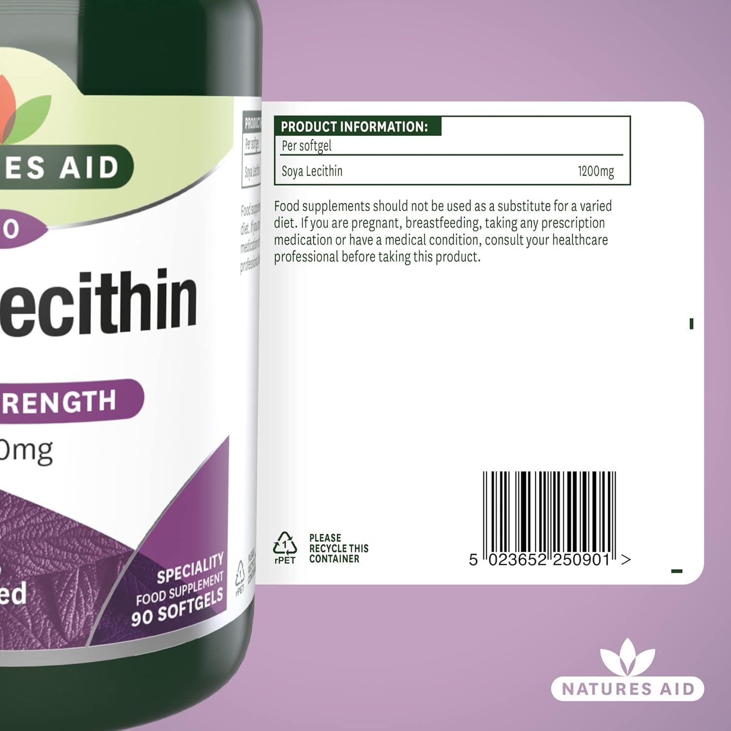 Natures Aid Soya Lecithin 1200Mg - High Strength Phospholipids - Supports Brain Health, Liver Function & Metabolism - Natural Food Supplement - Non-Gmo, Gluten-Free, Salt and Sugar Free - 90 Softgels