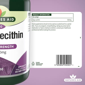 Natures Aid Soya Lecithin 1200Mg - High Strength Phospholipids - Supports Brain Health, Liver Function & Metabolism - Natural Food Supplement - Non-Gmo, Gluten-Free, Salt and Sugar Free - 90 Softgels