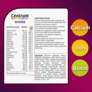 Centrum Women Tablets Multivitamin & Mineral Supplements, with 23 Essential Nutrients Including Vitamin D, C, and Iron, 30 Ct