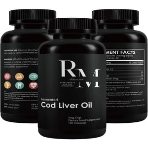 R&M Health Alaskan Fermented Cod Liver Oil and Concentrated Butter Oil Capsules - 120 per Bottle (Unflavoured). Rich in Vitamin a and D, Omega 3 Supplement 180 Ml