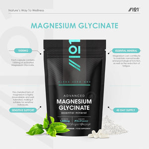 Magnesium Glycinate 1500Mg with Bioperine® – Supports the Nervous System - Reduces Tiredness and Fatigue - 90 Vegan Capsules (45 Days Supply) - Resealable and Recyclable Pouch - by Alpha01