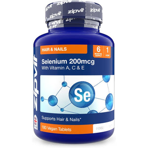 Zipvit Selenium 200Mcg with Vitamins A, C, E. 180 Vegan Tablets. Supports Normal Thyroid, Skin, Hair & Nails, Immune System, and Antioxidant Protection. 6 Month Supply.