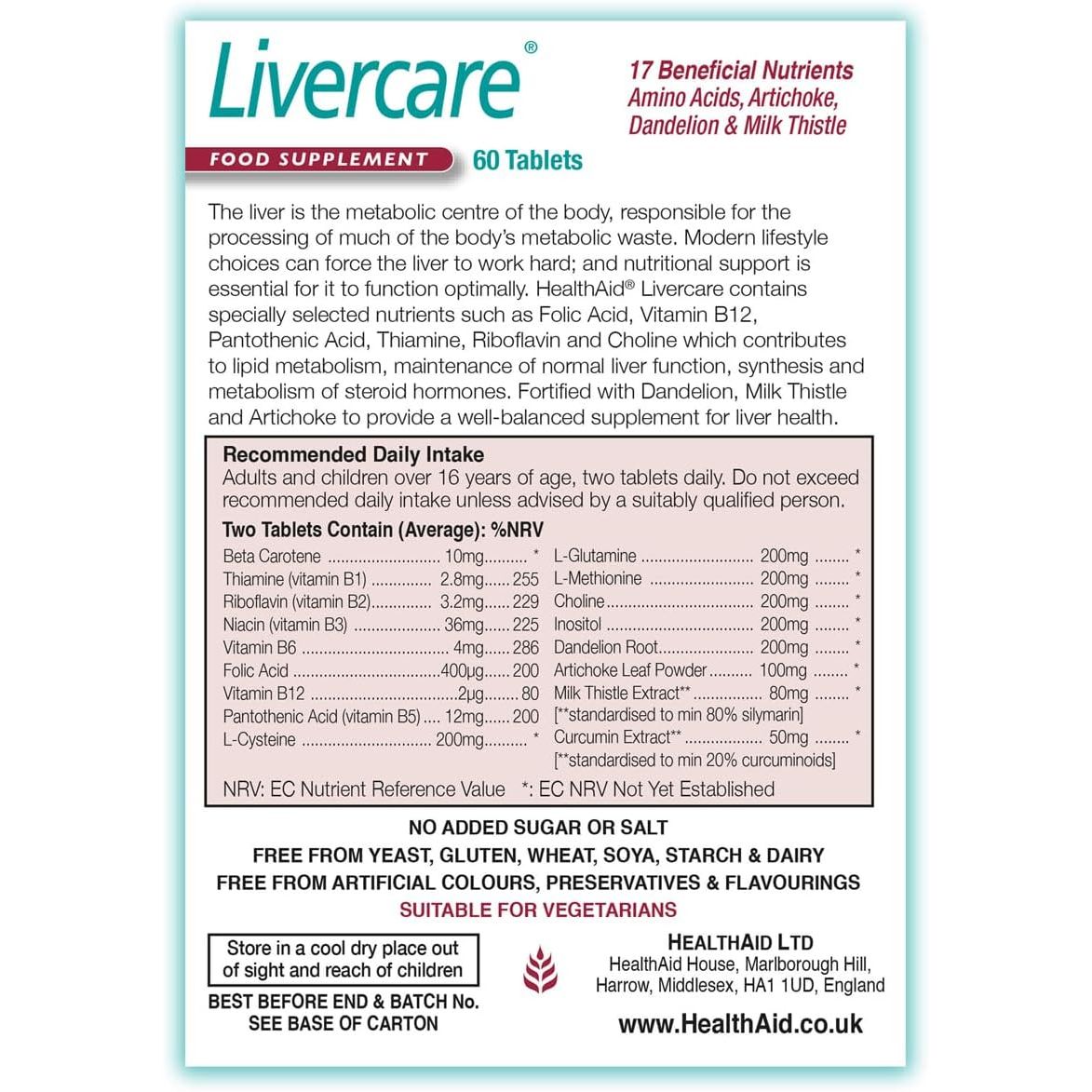 Healthaid Livercare Pack of 2 X 60 Vegetarian Tablets (120 Tablets)