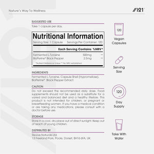 Fermented L-Tyrosine 500Mg with Bioperine - 120 Capsules - Essential Amino Acid Support (120 Day Supply) by Alpha01