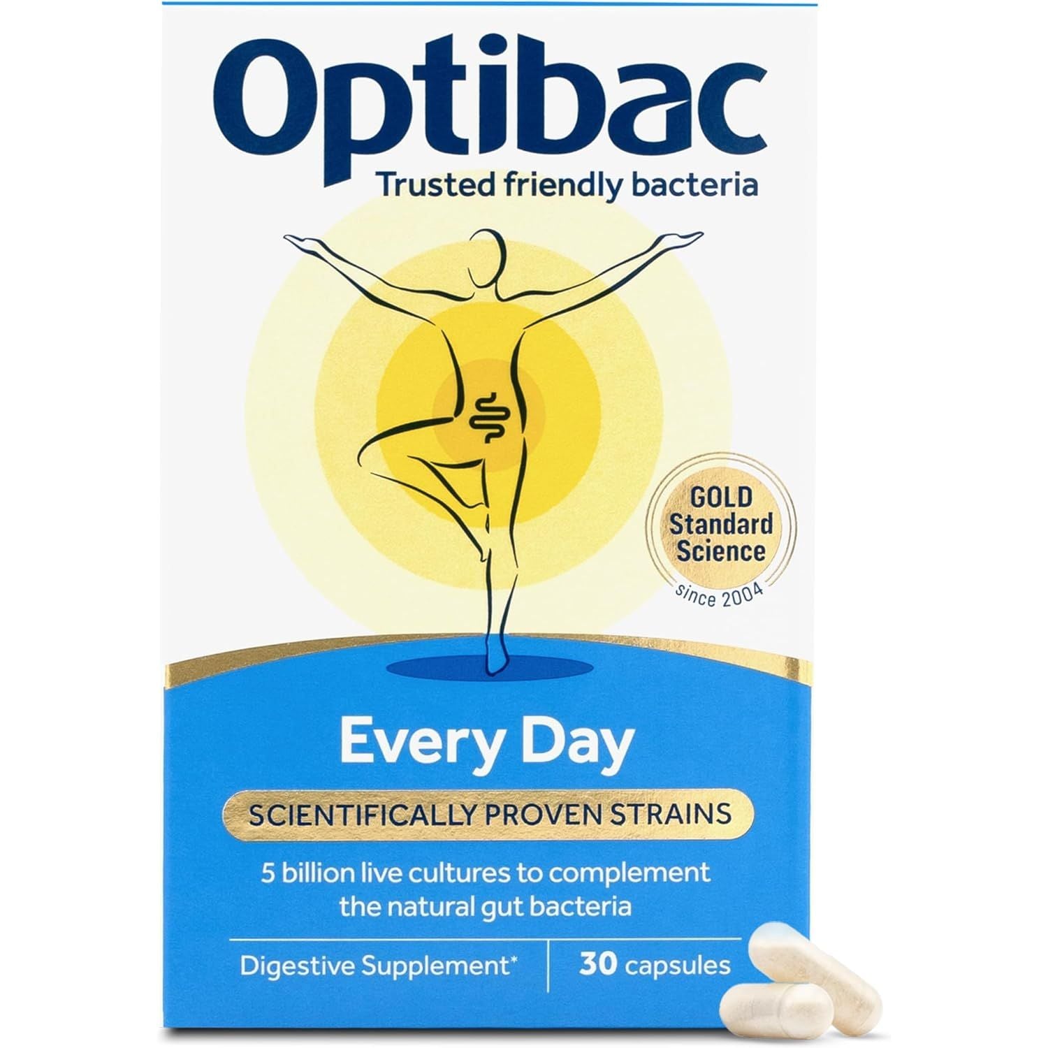 Optibac Probiotics Every Day - Digestive Probiotic Supplement with 5 Billion Bacterial Cultures & FOS Fibres - 30 Capsules