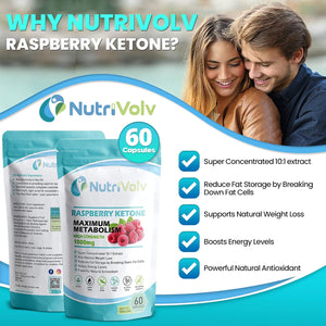 Nutrivolv Raspberry Ketones 1000Mg per Serving | Natural Weight Loss Supplement | Boosts Metabolism & Energy | Fat Burner & Appetite Suppressant | 60 Vegan Capsules