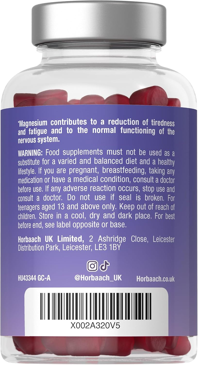 Teen Magnesium Gummies 90Mg | 60 Count | Elemental Mineral as 800Mg Magnesium Citrate | Berry Flavour Supplement Formulated for Teenagers | Vegan | by Horbaach