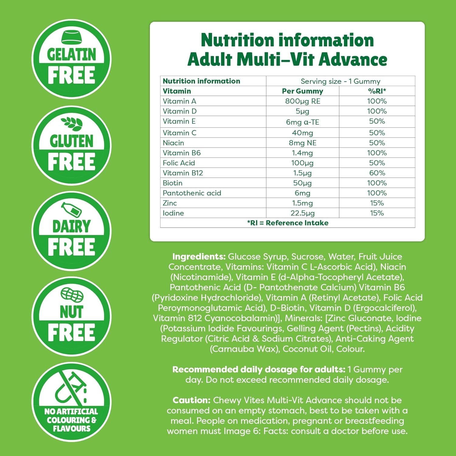 Chewy Vites Adult Multivitamin Advance, 60 Multivitamin Gummies, 12 Essential Nutrients, 2 Months Supply, Real Fruit Juice, Vegan, Berries Flavour