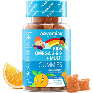 Kids Omega 3 Gummies - 50Mg ALA Including Omega 3 6 9 Complex with Added Vitamin E & D - Kids Friendly Capsules Alternative - Plant Based Alternative to Omega 3 Fish Oil - 1 Month Supply – Novomins