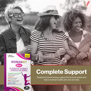 Vit Direct - Woman VIT Max Capsules - 30 Capsules - with Vitamin C, Iron, Biotin, Zinc, Vitamin B6 & B12 - Contains 26 Vitamins & Minerals - Womens Multivitamins - Complete Nutritional Support