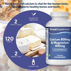 Calcium 800Mg & Magnesium 400Mg High Potency Formula | Vegan & Vegetarian Friendly | Support for Bone Health and Muscle Function | 120 Tablets = 2 Months’ Supply | Manufactured in the UK