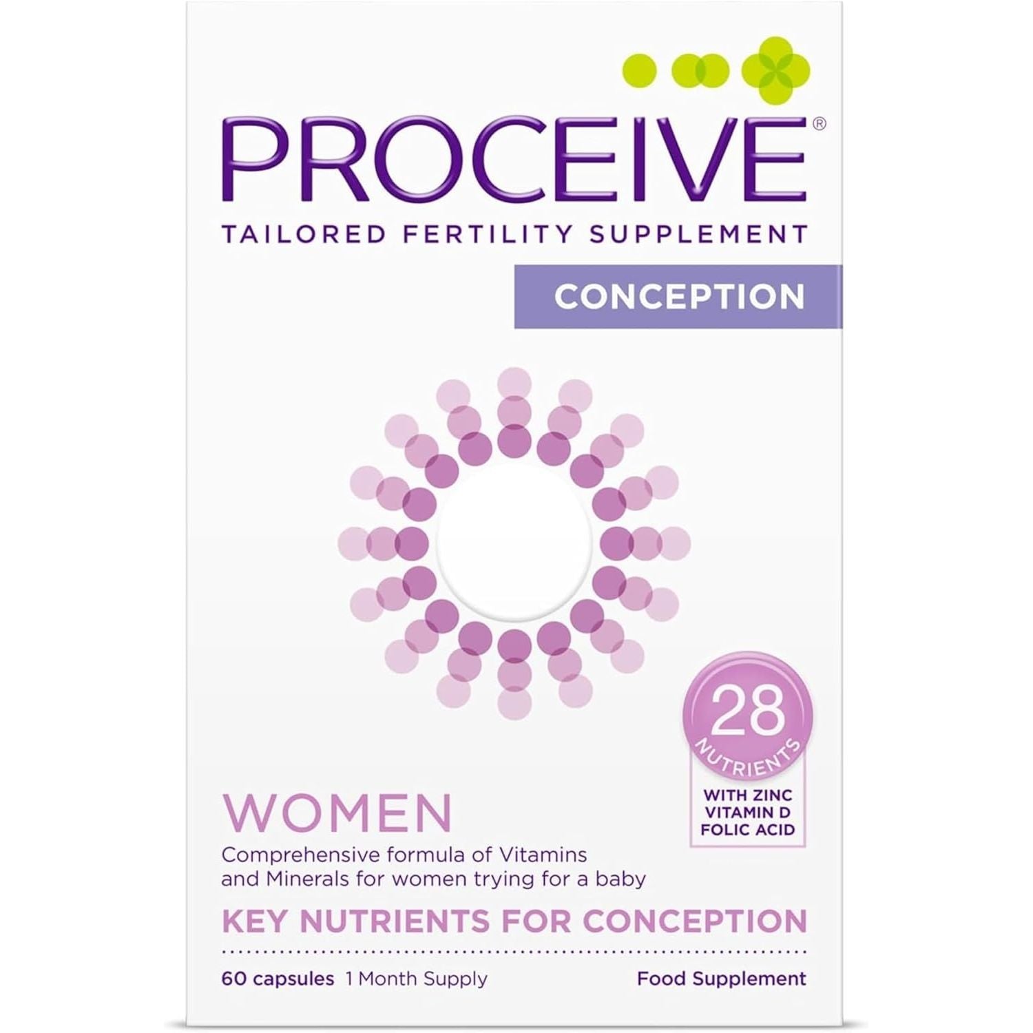 Proceive® Fertility Supplements for Women - Conception Vitamins for Trying to Conceive - Contains Zinc, Folic Acid, Vitamin D - 60 Capsules (1 Month Supply) - Vegan
