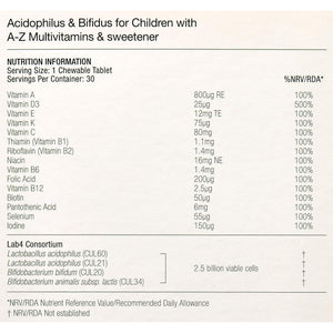 Pro-Ven Probiotics for Children (4-16) A-Z Multivitamins Supplement for Gut Health, Immunity & Energy 2.5 Billion CFU Friendly Bacteria 30 Blackcurrant Chewable Tablets