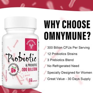 Probiotics for Women 300 Billion CFU, 12 Strains + Prebiotics, Digestive & Vaginal Health, 60 Capsules