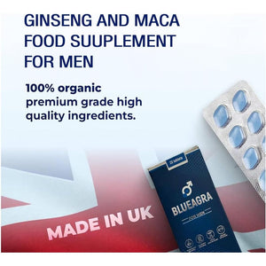 Blueagra Ginseng Tablets for Men – 20 Count | 100 Mg per Tablet | Natural Vitality & Stamina Support | Mineral Complex | Fast Acting | Made in UK