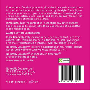 Naturally Collagen - 8000Mg of Premium Liquid Marine Collagen Supplement for Women & 180Mg Vitamin C for Healthier Skin, Hair & Nails - Clean & Natural - 15Ml Sachets - 14 Day Course - UK Made