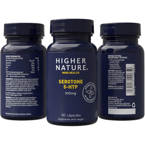 Higher Nature - Serotone 5HTP - 100Mg - Psychological Support - Natural Source of 5HTP - B Vitamins & Zinc - Vegan & Vegetarian - 90 Capsules