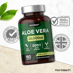 Aloe Vera Tablets 20,000Mg | High Strength One-A-Day Formula | 180 Count | Suitable for Vegetarians & Vegans | by Horbaach