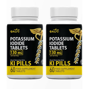 Potassium Iodide Radiation Tablets 130 Mg (2 Pack) - (120 Tablets) EXP 10/2032 - Ki Pills Potassium Iodine Tablets for Radiation - Potassium Iodine Pills YODO Naciente, anti Nuclear Fallout Pills