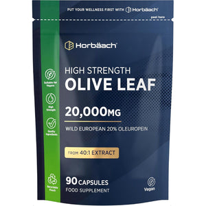 Olive Leaf Extract Capsules 20,000Mg | Wild European 20% Oleuropein | High Strength Supplement | 90 Vegan Capsules | by Horbaach