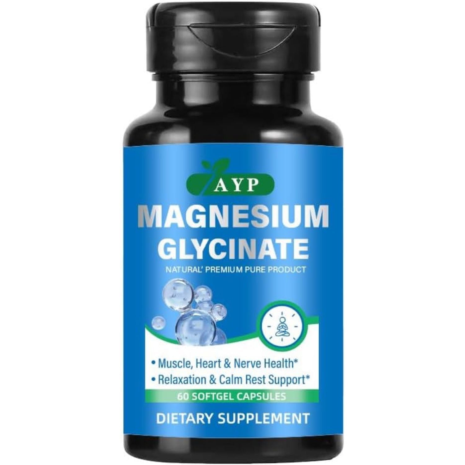 Magnesium Glycinate Supplements 2000Mg High Strength Premium Pure Magnesium - 60 Capsules for Muscle Heart Nerve Health Relaxation Calm for Men & Women
