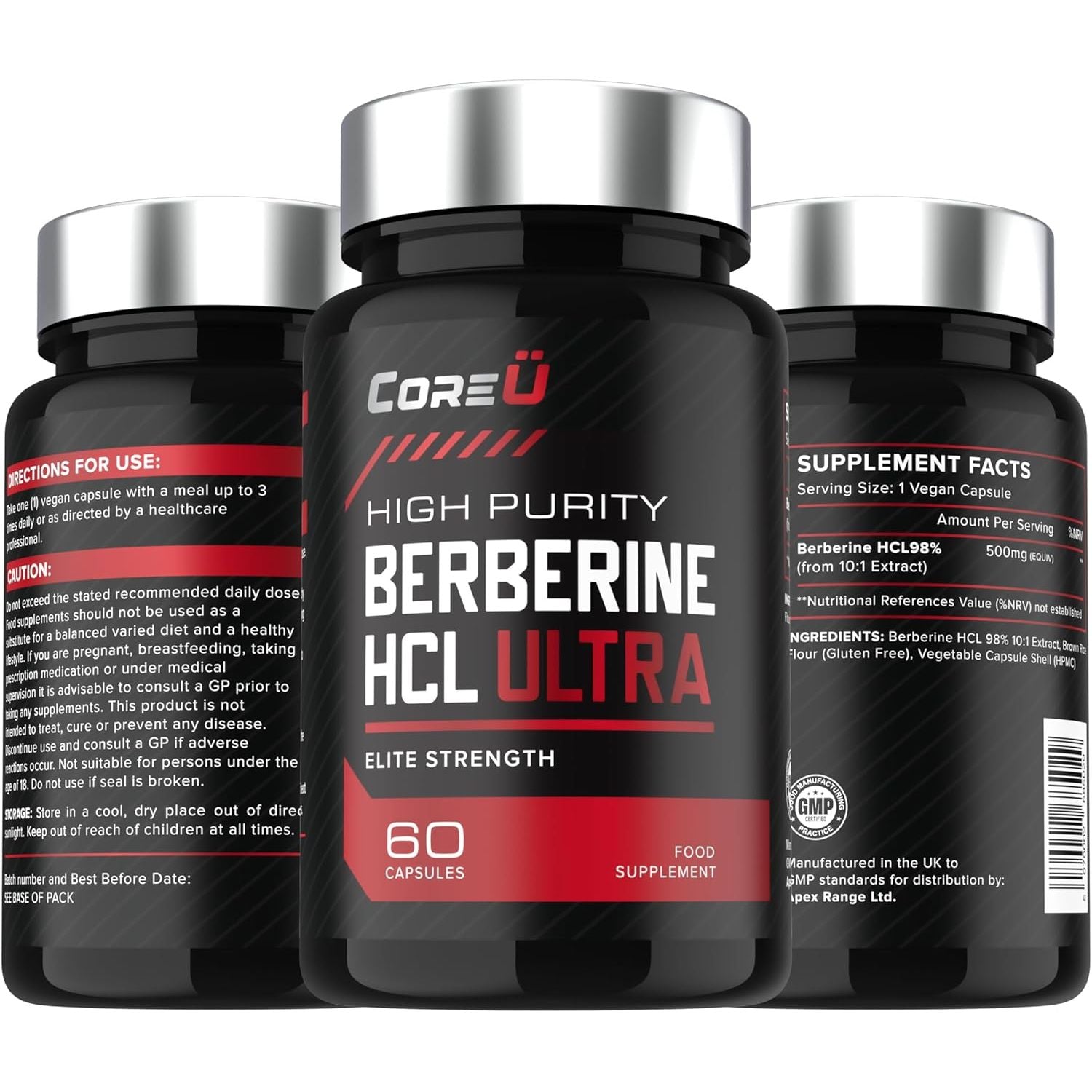 Berberine HCL Ultra 98% - High Strength Berberine Supplement 5000Mg HCL by Coreu | 60 Premium Natural Capsules Vegan