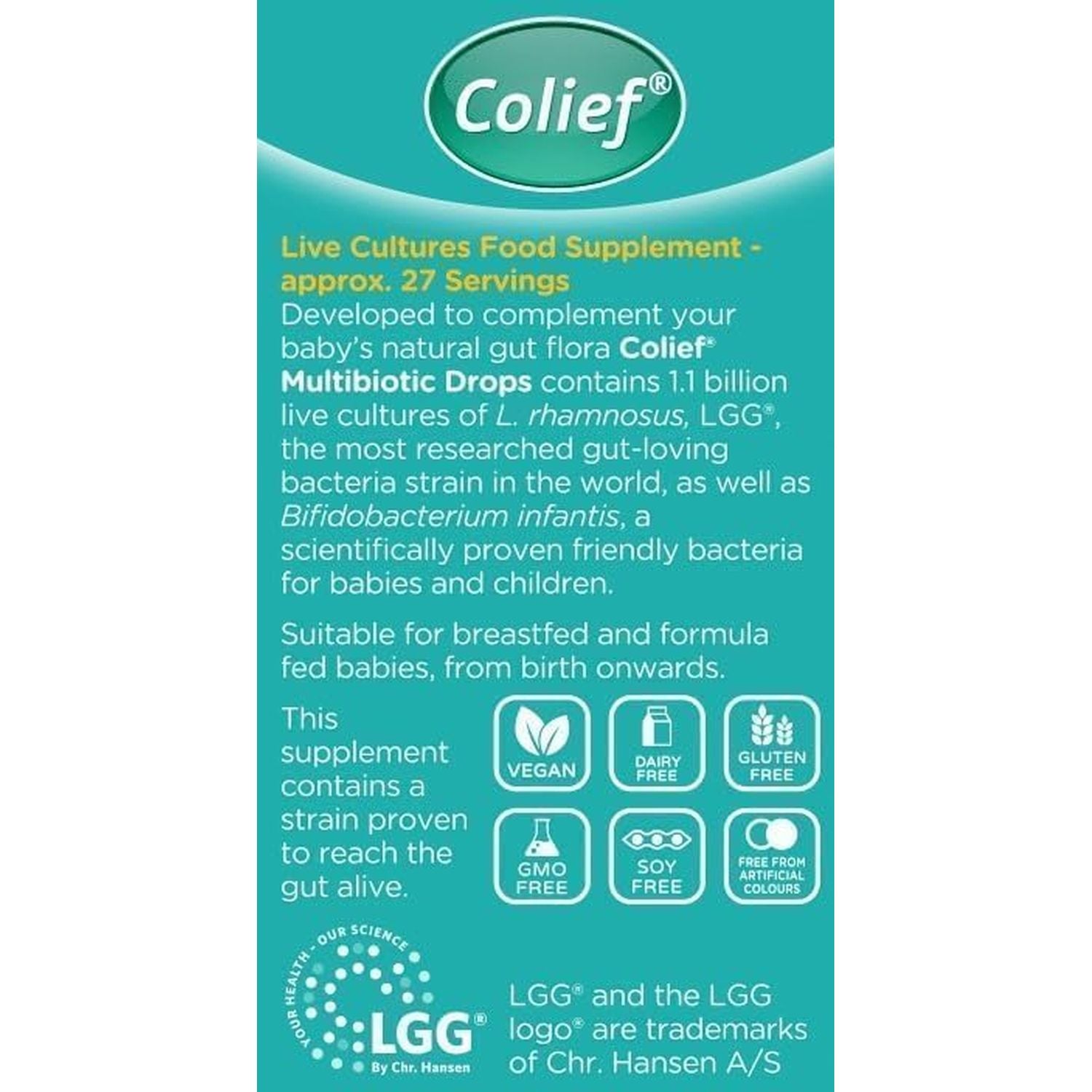 Colief Multibiotic Drops Baby| 2 Probiotic Strains Lactobacillus Rhamnosus &Bifidobacterium Infantis | Suitable from Birth |1.1 Billion Live Cultures for Newborns | 8Ml (1)