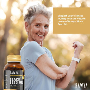 Rawya Black Seed Oil - 120 Softgel Capsules, Cold-Pressed Nigella Sativa, Pure Black Cumin Seed Oil, Rich in Omega Fatty Acids, Cumin Seeds for Radiant Skin & Hair Nourishment - 500Mg Each