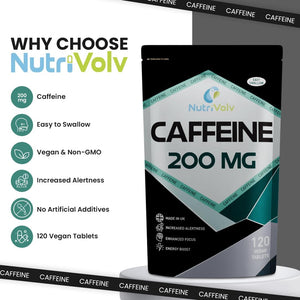 Caffeine 200Mg Tablets for Energy Boost, Mental Focus, Alertness, Weight Loss & Increase Workout Performance | Vegan