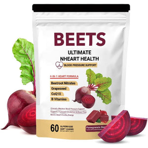 Govixed Beets Ultimate Heart Health Chews for Blood Pressure Support, with Beetroot Powder, Coq10, B Vitamins & Grapeseed, Pomegranate Berry, 60 Soft Chews