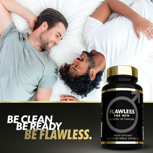 FLAWLESS for MEN Fibre Supplement 120 Capsules Psyllium Husk with Aloe Vera,Chia Seed & Flaxseed Powder Fiber, Gut Health, Cleanliness Constipation, IBS & Bloating Relief Soluble Fibre Pure Vegan.