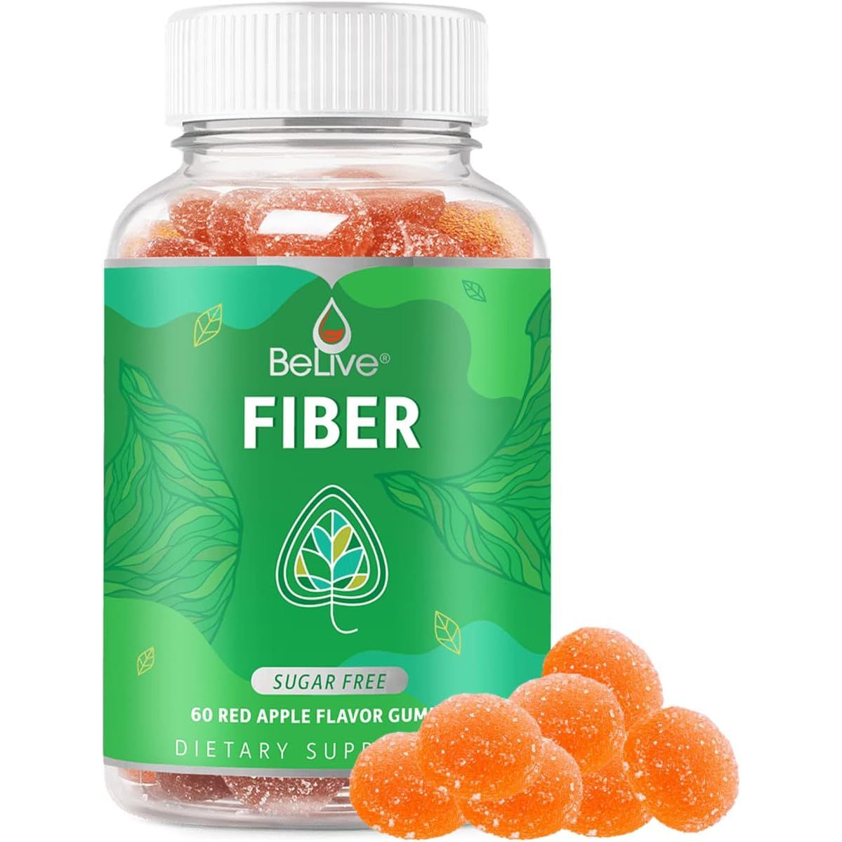 Fiber Gummies with Sugar-Free Prebiotic & High Strength Inulin - Fiber Supplement, Weight Control, Digestive Support for Kids & Adults - Apple Flavor (60 Ct) (1 Pack)