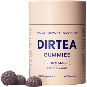DIRTEA Lion's Mane Mushroom Gummies Support Focus and Brain Wellness Vegan Sugar-Free 60 Gummies.