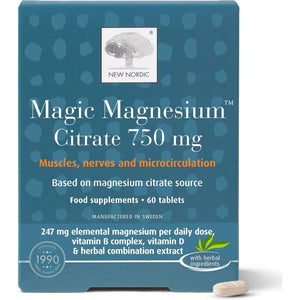 New Nordic Magnesium Citrate - 750 Mg Extra Strength - Muscle & Sleep Support for Women & Men - Vitamin B Complex & Vitamin D - 60 Tablets