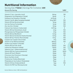 Multivitamin Tablets for Women & Men - 27 Essential Nutrients - 400 Small Tablets