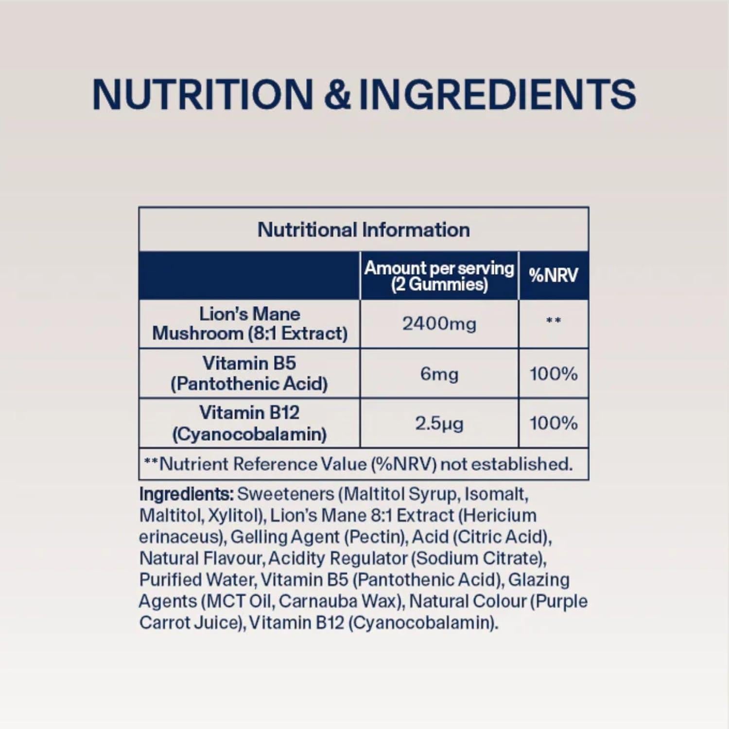 DIRTEA Lion'S Mane Mushroom Gummies - Vegan, Natural & Sugar Free with Vitamin B12 & B5  60 Gummies