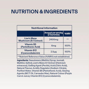DIRTEA Lion'S Mane Mushroom Gummies - Vegan, Natural & Sugar Free with Vitamin B12 & B5  60 Gummies